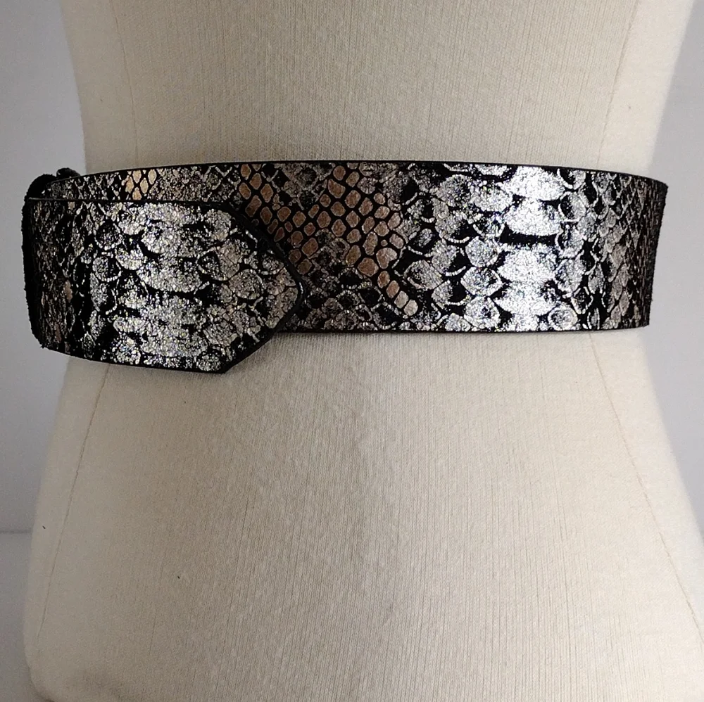 Lodis Metallic Snake Print Soft Leather Belt S